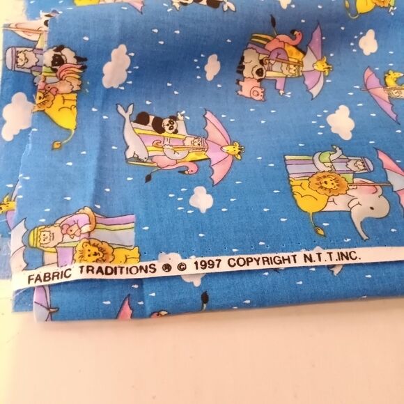 Vintage Fabric Traditions Noahs Ark Fabric-1+ Yds-1997-Quilting Cotton-Religious - Picture 3 of 5